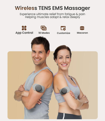 Mooyee Wireless TENS Unit Muscle Stimulator with APP, 18 Modes EMS Muscle Stimulator Deep Tissue Massager for Pain Relief, Muscle Soreness and Recovery in Back, Neck, Shoulders, Legs and Arms
